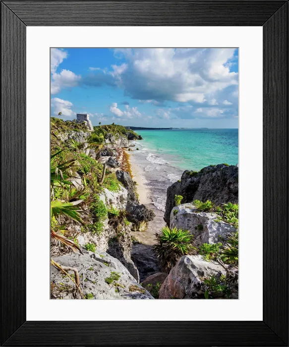 Framed Print : View towards El Castillo and Temple of the God of Wind, Tulum Archeological Site, Quintana Roo State, Mexico Framed Print : View towards El Castillo and Temple of the God of Wind, Tulum Archeological Site, Quintana Roo State, Mexico