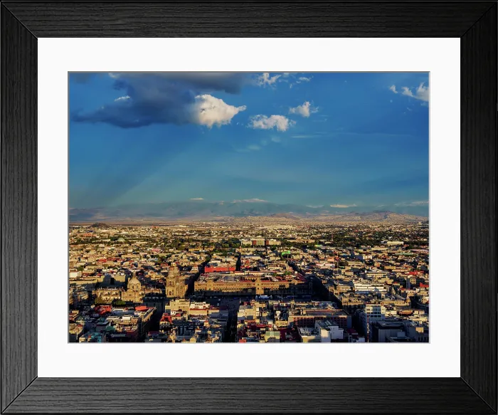 Framed Print : View towards the Old Town and Zocalo at sunset, Mexico City, Mexico Framed Print : View towards the Old Town and Zocalo at sunset, Mexico City, Mexico