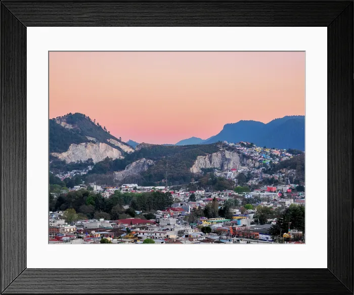 Framed Print : Cityscape of San Cristobal de las Casas at dusk, elevated view, Chiapas State, Mexico