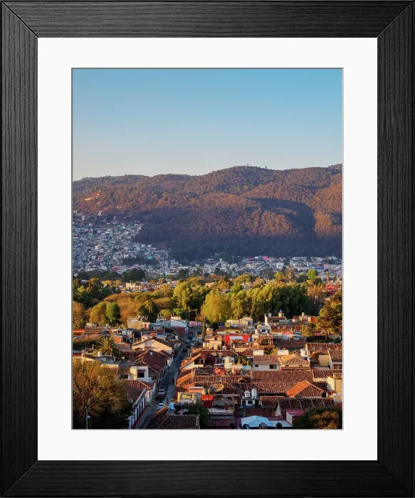 Framed Print : Cityscape of San Cristobal de las Casas at sunset, elevated view, Chiapas State, Mexico Framed Print : Cityscape of San Cristobal de las Casas at sunset, elevated view, Chiapas State, Mexico