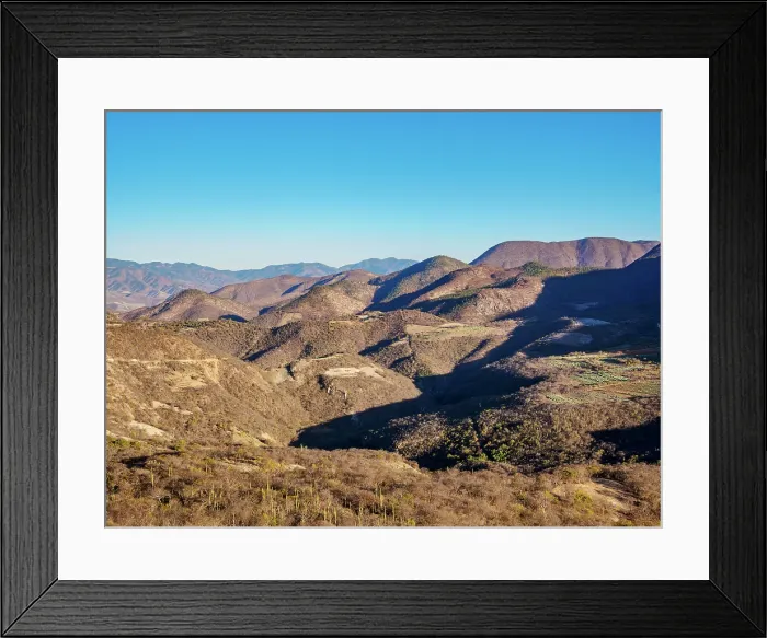 Framed Print : Landscape seen from Hierve el Agua at sunset, San Lorenzo Albarradas, Oaxaca State, Mexico Framed Print : Landscape seen from Hierve el Agua at sunset, San Lorenzo Albarradas, Oaxaca State, Mexico