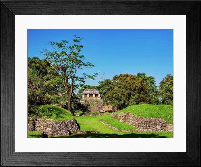 Framed Print : View over the Ball Court towards the North Group, Palenque Archaeological Site, Palenque, Chiapas State, Mexico