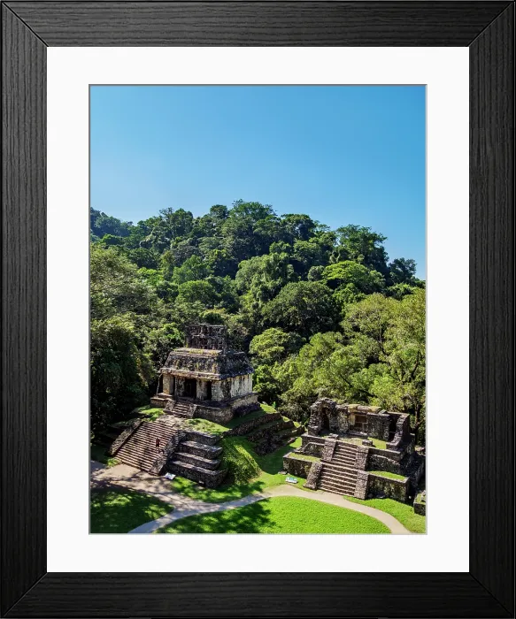 Framed Print : Temple of the Sun and Temple XIV, elevated view, Palenque Archaeological Site, Palenque, Chiapas State, Mexico
