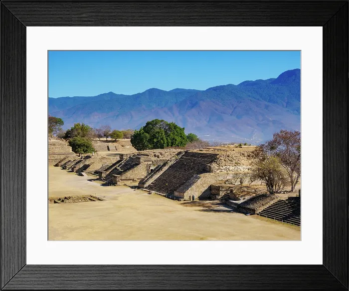 Framed Print : Gran Plaza seen from South Platform, elevated view, Monte Alban Archaeological Site, Oaxaca State, Mexico Framed Print : Gran Plaza seen from South Platform, elevated view, Monte Alban Archaeological Site, Oaxaca State, Mexico