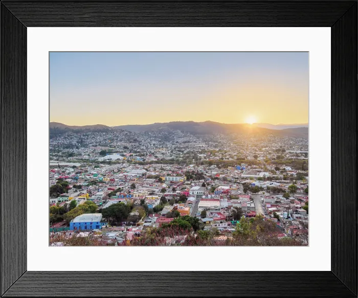 Framed Print : Cityscape seen from Cerro del Fortin at sunset, Oaxaca de Juarez, Oaxaca State, Mexico Framed Print : Cityscape seen from Cerro del Fortin at sunset, Oaxaca de Juarez, Oaxaca State, Mexico
