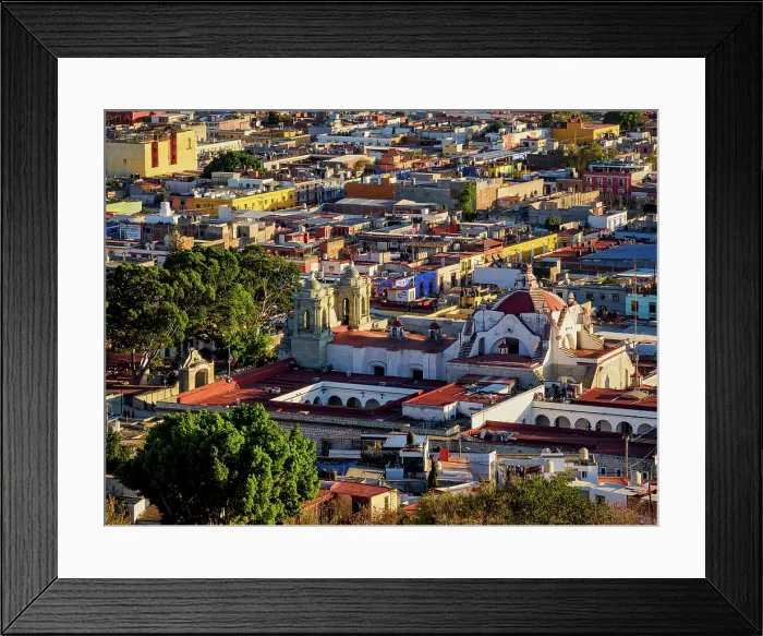 Framed Print : Cityscape seen from Cerro del Fortin at sunset, Oaxaca de Juarez, Oaxaca State, Mexico Framed Print : Cityscape seen from Cerro del Fortin at sunset, Oaxaca de Juarez, Oaxaca State, Mexico