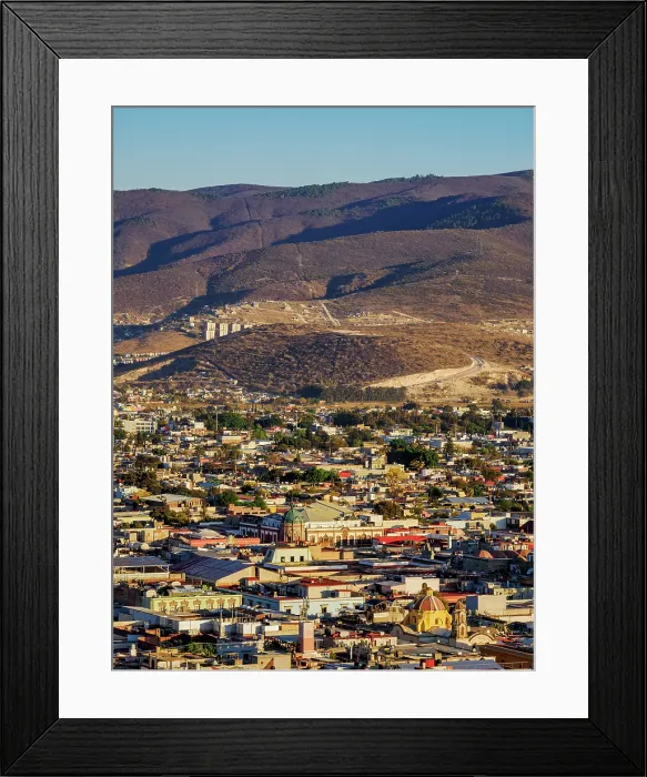 Framed Print : Cityscape seen from Cerro del Fortin at sunset, Oaxaca de Juarez, Oaxaca State, Mexico Framed Print : Cityscape seen from Cerro del Fortin at sunset, Oaxaca de Juarez, Oaxaca State, Mexico