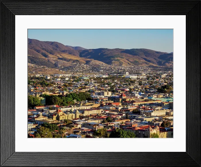 Framed Print : Cityscape seen from Cerro del Fortin at sunset, Oaxaca de Juarez, Oaxaca State, Mexico Framed Print : Cityscape seen from Cerro del Fortin at sunset, Oaxaca de Juarez, Oaxaca State, Mexico