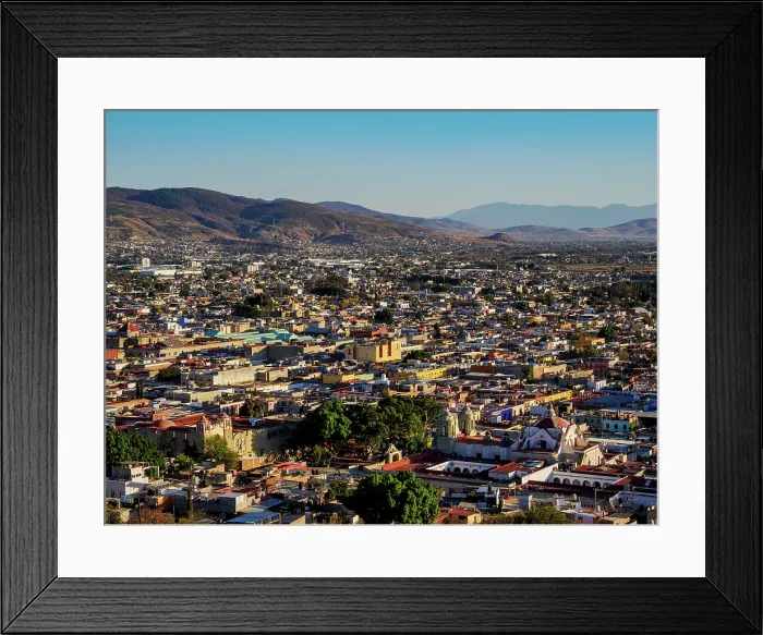 Framed Print : Cityscape seen from Cerro del Fortin at sunset, Oaxaca de Juarez, Oaxaca State, Mexico