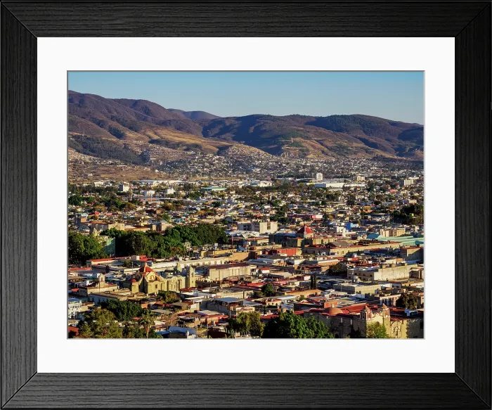 Framed Print : Cityscape seen from Cerro del Fortin at sunset, Oaxaca de Juarez, Oaxaca State, Mexico Framed Print : Cityscape seen from Cerro del Fortin at sunset, Oaxaca de Juarez, Oaxaca State, Mexico