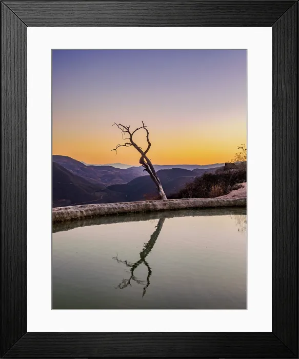 Framed Print : Lone Tree by the pool, Hierve el Agua, dusk, San Lorenzo Albarradas, Oaxaca State, Mexico Framed Print : Lone Tree by the pool, Hierve el Agua, dusk, San Lorenzo Albarradas, Oaxaca State, Mexico