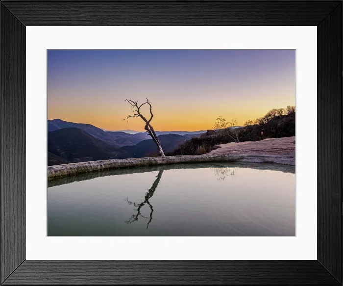 Framed Print : Lone Tree by the pool, Hierve el Agua, dusk, San Lorenzo Albarradas, Oaxaca State, Mexico Framed Print : Lone Tree by the pool, Hierve el Agua, dusk, San Lorenzo Albarradas, Oaxaca State, Mexico