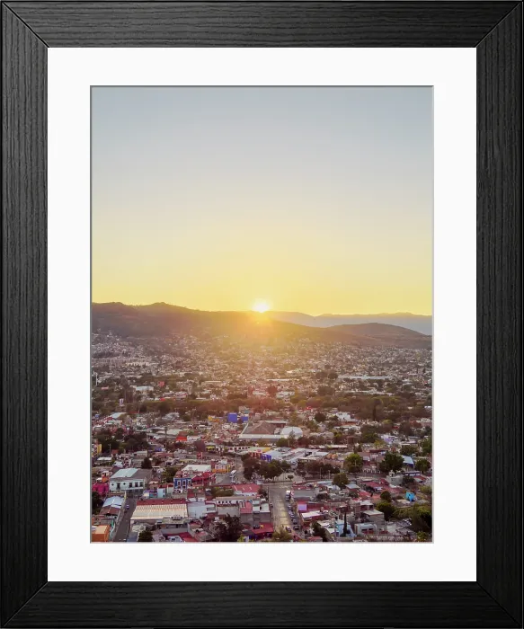 Framed Print : Cityscape seen from Cerro del Fortin at sunset, Oaxaca de Juarez, Oaxaca State, Mexico Framed Print : Cityscape seen from Cerro del Fortin at sunset, Oaxaca de Juarez, Oaxaca State, Mexico