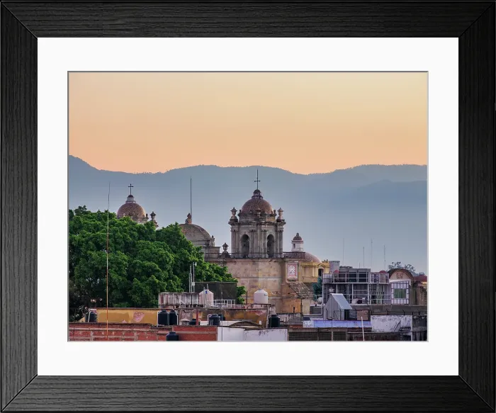 Framed Print : View towards the Cathedral of Our Lady of the Assumption at dawn, Oaxaca de Juarez, Oaxaca State, Mexico