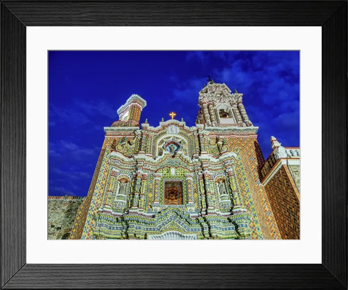 Framed Print : Church of San Francisco Acatepec at dusk, Cholula, Puebla State, Mexico Framed Print : Church of San Francisco Acatepec at dusk, Cholula, Puebla State, Mexico