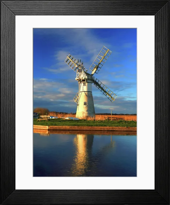 Framed Print : Evening light, Thurne Mill and river Thurne, Norfolk Broads, Norfolk Framed Print : Evening light, Thurne Mill and river Thurne, Norfolk Broads, Norfolk
