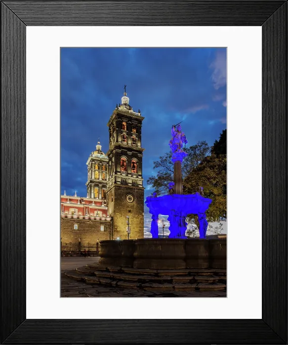 Framed Print : Fountain of Saint Michael the Archangel and Our Lady of the Immaculate Conception Cathedral Basilica, Zocalo Main Square, dusk, City of Puebla, Puebla State, Mexico Framed Print : Fountain of Saint Michael the Archangel and Our Lady of the Immaculate Conception Cathedral Basilica, Zocalo Main Square, dusk, City of Puebla, Puebla State, Mexico