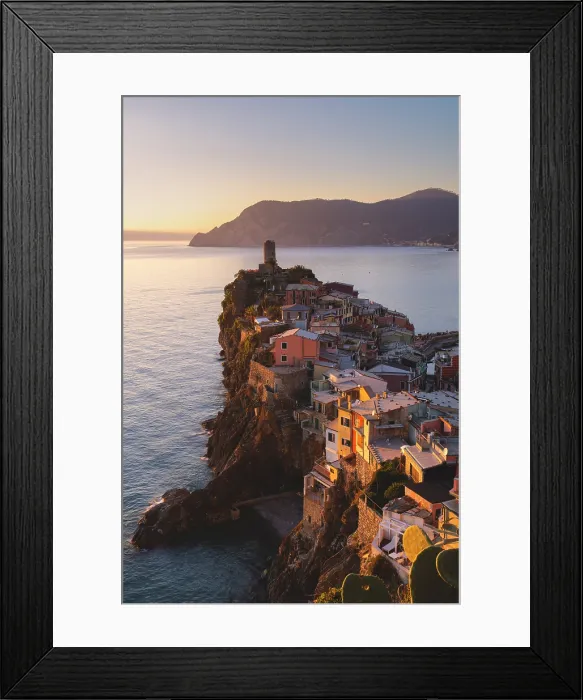 Framed Print : Vernazza at sunset in cinque terre natural park, La Spezia province in Liguria district, Italy