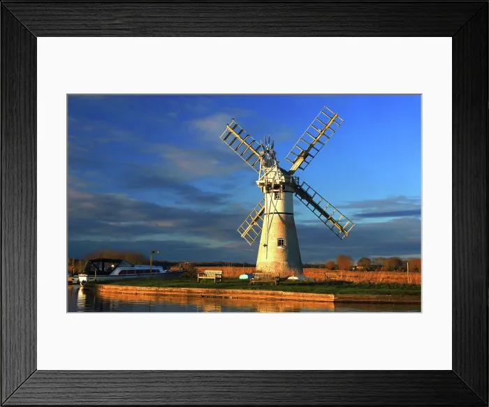 Framed Print : Evening light, Thurne Mill and river Thurne, Norfolk Broads, Norfolk Framed Print : Evening light, Thurne Mill and river Thurne, Norfolk Broads, Norfolk