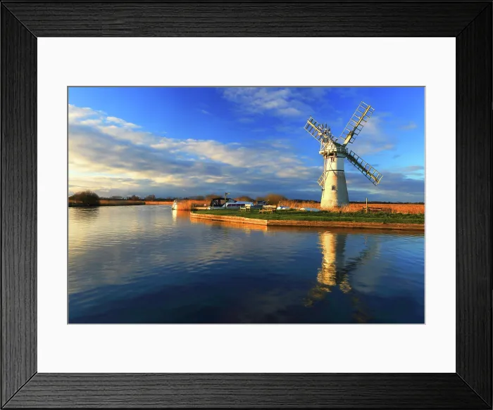 Framed Print : Evening light, Thurne Mill and river Thurne, Norfolk Broads, Norfolk Framed Print : Evening light, Thurne Mill and river Thurne, Norfolk Broads, Norfolk