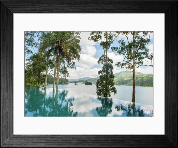 Framed Print : Swimming pool of the Summerville Bungalow overlooking the Castlereagh Lake, luxury Ceylon Tea Trails resort, near Hatton, Sri Lanka, Indian subcontinent, South Asia