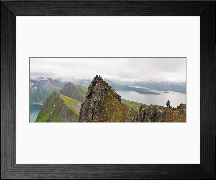 Framed Print : View over the fjords Steinfjorden and Ersfjorden from Husfjellet mountain, Senja island, County of Troms, Norway, Northern Europe Framed Print : View over the fjords Steinfjorden and Ersfjorden from Husfjellet mountain, Senja island, County of Troms, Norway, Northern Europe
