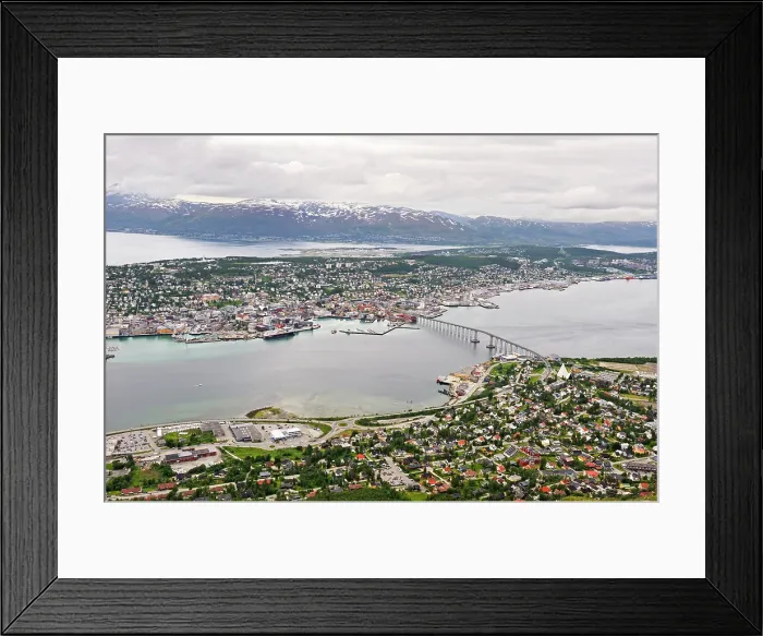 Framed Print : Panoramic view over the city from the Storsteinen Mountain.Tromso.County of Troms, Norway, Northern Europe