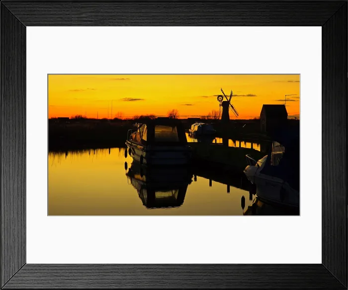 Framed Print : Thurne staithe and windmill, dusk, Norfolk Broads, Norfolk Framed Print : Thurne staithe and windmill, dusk, Norfolk Broads, Norfolk