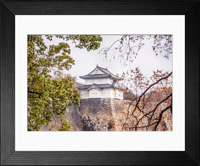 Framed Print : Osaka Castle in Japan. Overlooking the stone moat at Rokuban-yagura Turret on the outer walls Framed Print : Osaka Castle in Japan. Overlooking the stone moat at Rokuban-yagura Turret on the outer walls