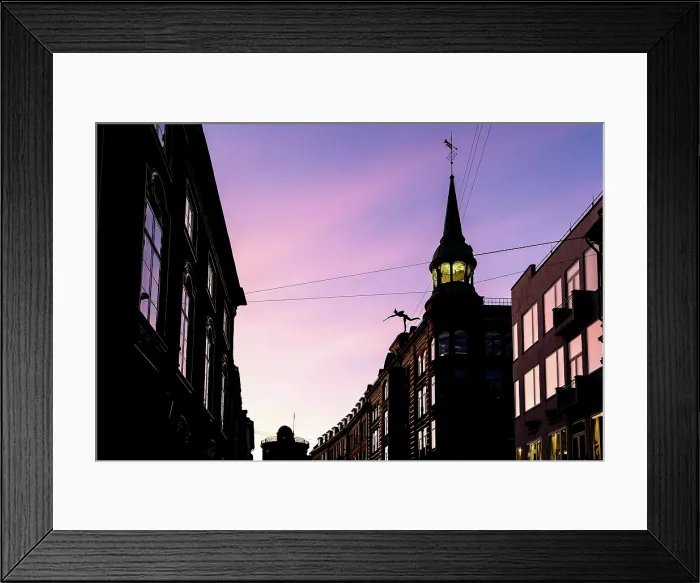 Framed Print : Copenhagen, Denmark ' Architectural detail of the Mercury statue atop Kv?bmagergade 52, sculpted by Julius Schultz in 1896