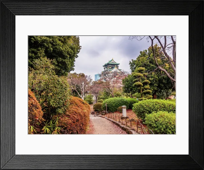 Framed Print : Beautiful calm japanese gardens at Osaka Castle in Japan