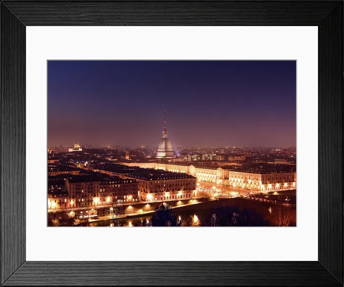 Framed Print : Night Skyline of Turin, street lights at Piazza Vittorio Veneto and Mole Antonelliana, Turin, Italy Framed Print : Night Skyline of Turin, street lights at Piazza Vittorio Veneto and Mole Antonelliana, Turin, Italy