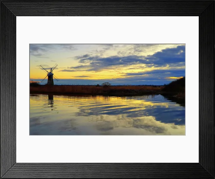 Framed Print : St. Benet's Mill and river Thurne, sunset, Norfolk Broads Framed Print : St. Benet's Mill and river Thurne, sunset, Norfolk Broads