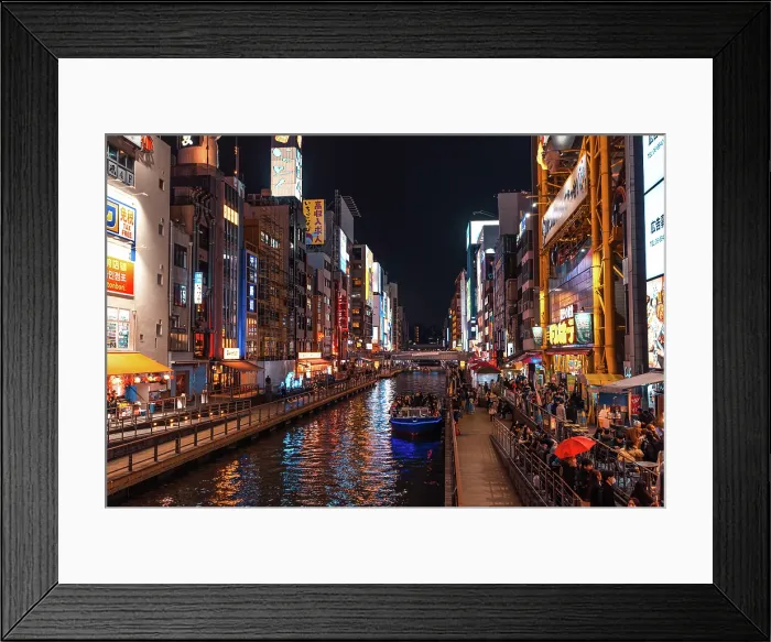 Framed Print : Vibrant illumination, neon signs and billboards. Night time at Dotonbori River Area, Osaka, Kansai, Japan Framed Print : Vibrant illumination, neon signs and billboards. Night time at Dotonbori River Area, Osaka, Kansai, Japan
