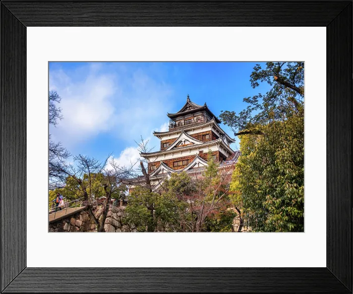 Framed Print : The Main Keep of Hiroshima Castle against a blue sky, Hiroshima, Japan
