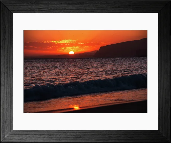 Framed Print : Romantic sunset over the sea and coastal landscapes in Almeria, Spain