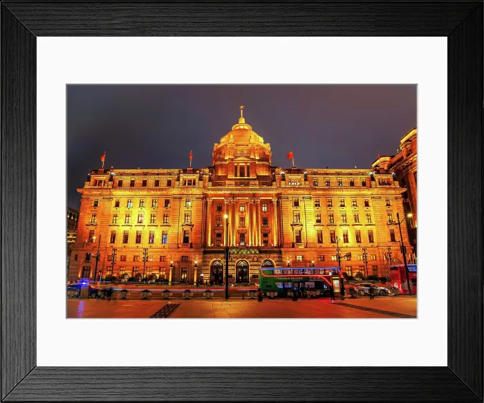 Framed Print : Magnificent view of brightly lit heritage buildings along the Bund at night, Shanghai, China Framed Print : Magnificent view of brightly lit heritage buildings along the Bund at night, Shanghai, China