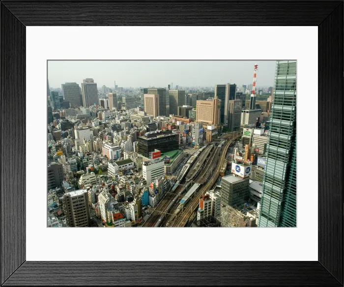 Framed Print : Elevated view from the Park Hotel Tokyo on the Shinbashi district in Minato, Tokyo, Japan Framed Print : Elevated view from the Park Hotel Tokyo on the Shinbashi district in Minato, Tokyo, Japan