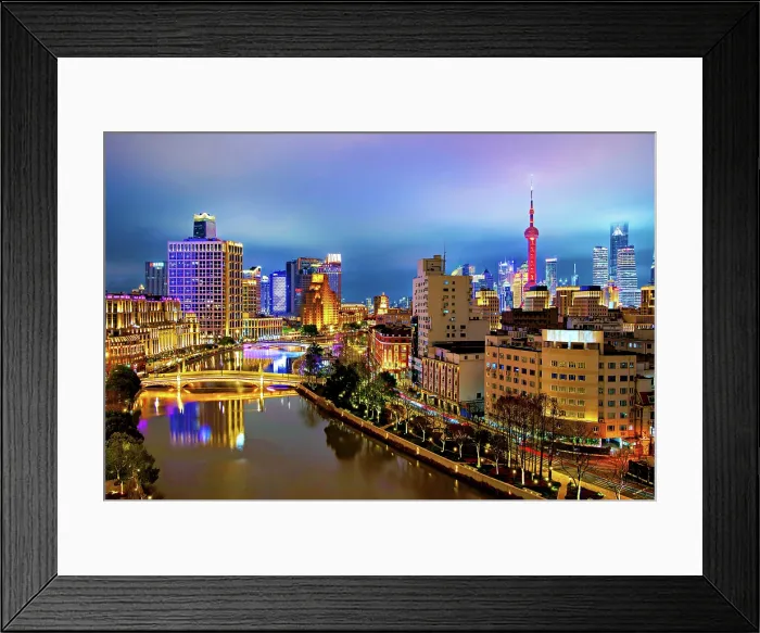 Framed Print : Shanghai city skyline and Suzhou Creek at night, Shanghai, China Framed Print : Shanghai city skyline and Suzhou Creek at night, Shanghai, China