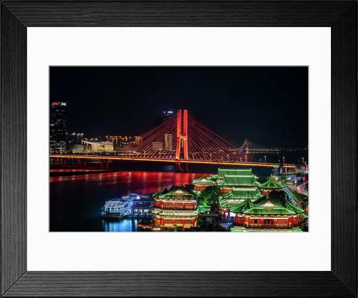 Framed Print : Night view of Nanchang City and Bayi Bridge over the Ganjiang River, Nanchang, Jiangxi Province, China Framed Print : Night view of Nanchang City and Bayi Bridge over the Ganjiang River, Nanchang, Jiangxi Province, China