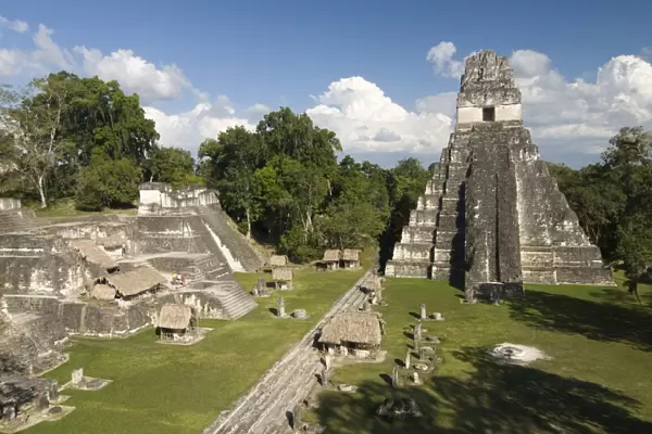 Temple No. 1 (Jaguar Temple) with North Acropolis on the left, Tikal, UNESCO World Heritage Site