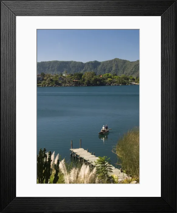 Framed Print : Lake Atitlan with fishermen in a small boat, near Santiago Atitlan. Guatemala Framed Print : Lake Atitlan with fishermen in a small boat, near Santiago Atitlan. Guatemala