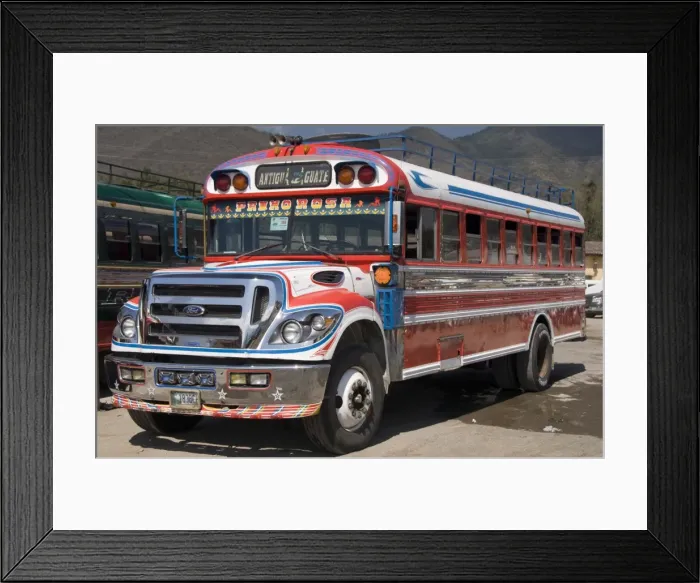 Framed Print : The colorful chicken bus of Guatemala, Antigua, Guatemala, Central America Framed Print : The colorful chicken bus of Guatemala, Antigua, Guatemala, Central America