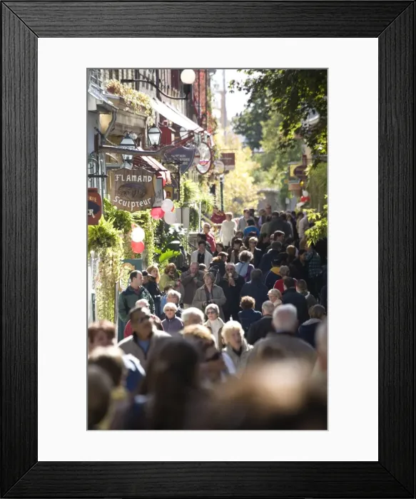 Framed Print : Crowds walking down street in the Lower town, Old Quebec, Quebec City, Quebec Framed Print : Crowds walking down street in the Lower town, Old Quebec, Quebec City, Quebec
