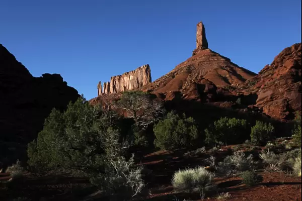 The sandstone spire of Castleton Tower dominates the Castle Valley, near the Colorado River