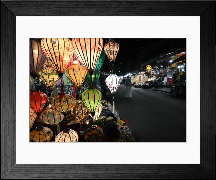 Framed Print : Lanterns in the food market at night, Vietnam Framed Print : Lanterns in the food market at night, Vietnam