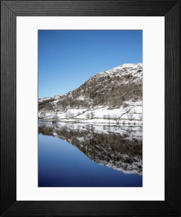 Framed Print : Reflections of snow covered hill at Rydal Water in the Lake District National Park, United Kingdom Framed Print : Reflections of snow covered hill at Rydal Water in the Lake District National Park, United Kingdom