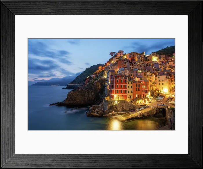 Framed Print : Riomaggiore at blue hour, Cinque Terre, La Spezia province in Liguria region, Italy Framed Print : Riomaggiore at blue hour, Cinque Terre, La Spezia province in Liguria region, Italy