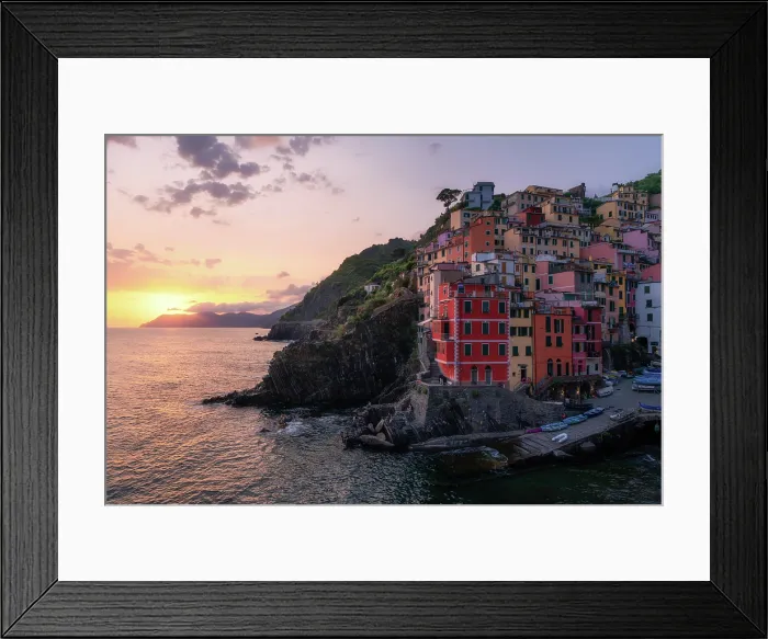 Framed Print : Riomaggiore at sunset, Cinque Terre, La Spezia province in Liguria region, Italy