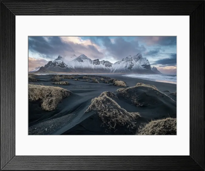 Framed Print : Vestrahorn Mountain and Stokksnes Beach at dawn, Stokksnes Peninsula, Iceland Framed Print : Vestrahorn Mountain and Stokksnes Beach at dawn, Stokksnes Peninsula, Iceland